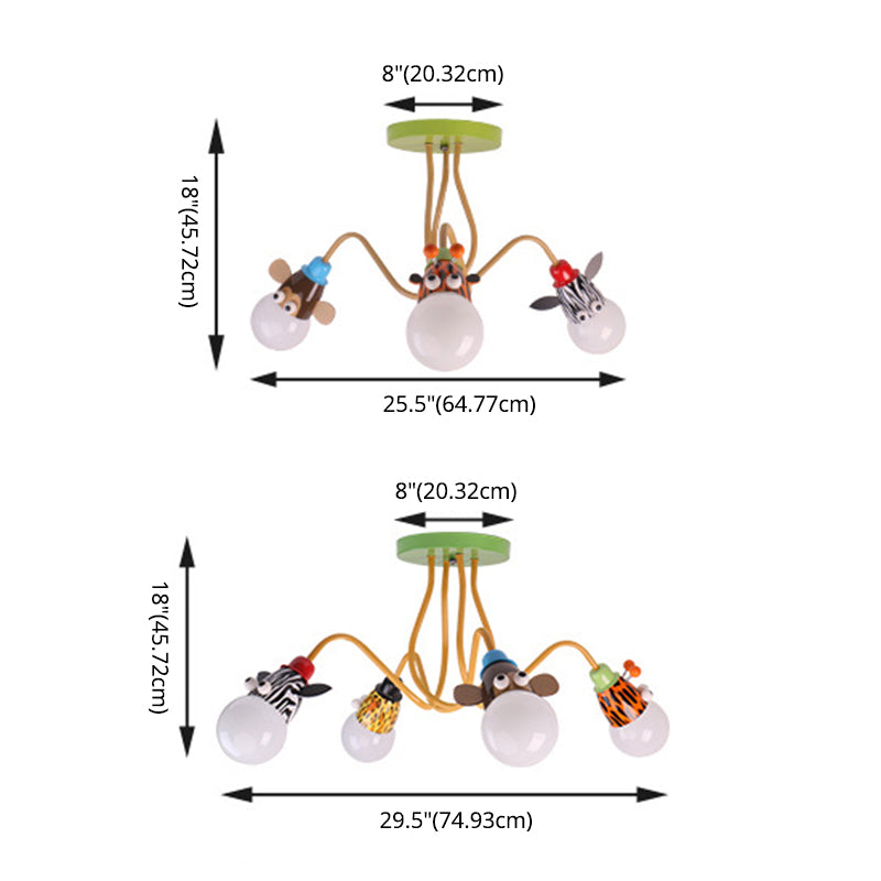 Kreatives Metall Semi Flush Mount Leuchte Cartoon Tier Flush Mount Spotlight für Kinder Schlafzimmer