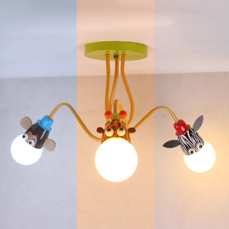 Creative Metal Semi Flush Mount Lighture Cartoon Animal Flush Monte Spotlight para niños dormitorio