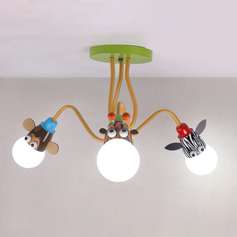 Creative Metal Semi Flush Mount Light Fixture Cartoon Animal Flush Mount Spotlight  for Kids Bedroom