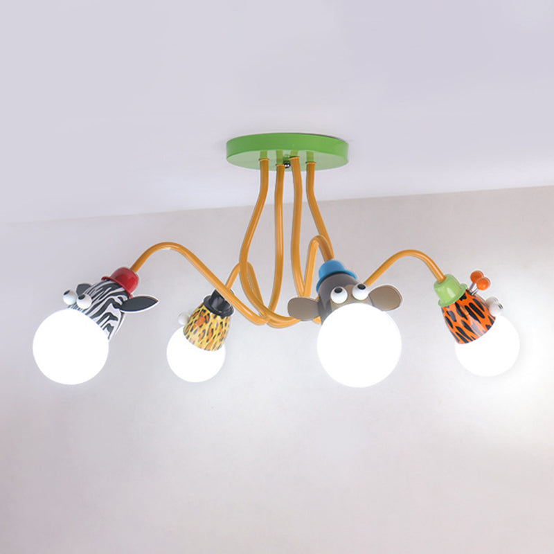 Creative Metal Semi Flush Mount Lighture Cartoon Animal Flush Monte Spotlight para niños dormitorio