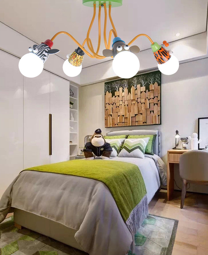 Creative Metal Semi Flush Mount Light Fixture Cartoon Animal Flush Mount Spotlight  for Kids Bedroom