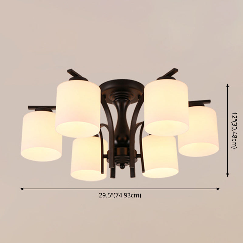 Cilindrische schaduw spoeling Mount verlichting moderne rustieke stijl witte glas semi -spoeling mount voor woonkamer