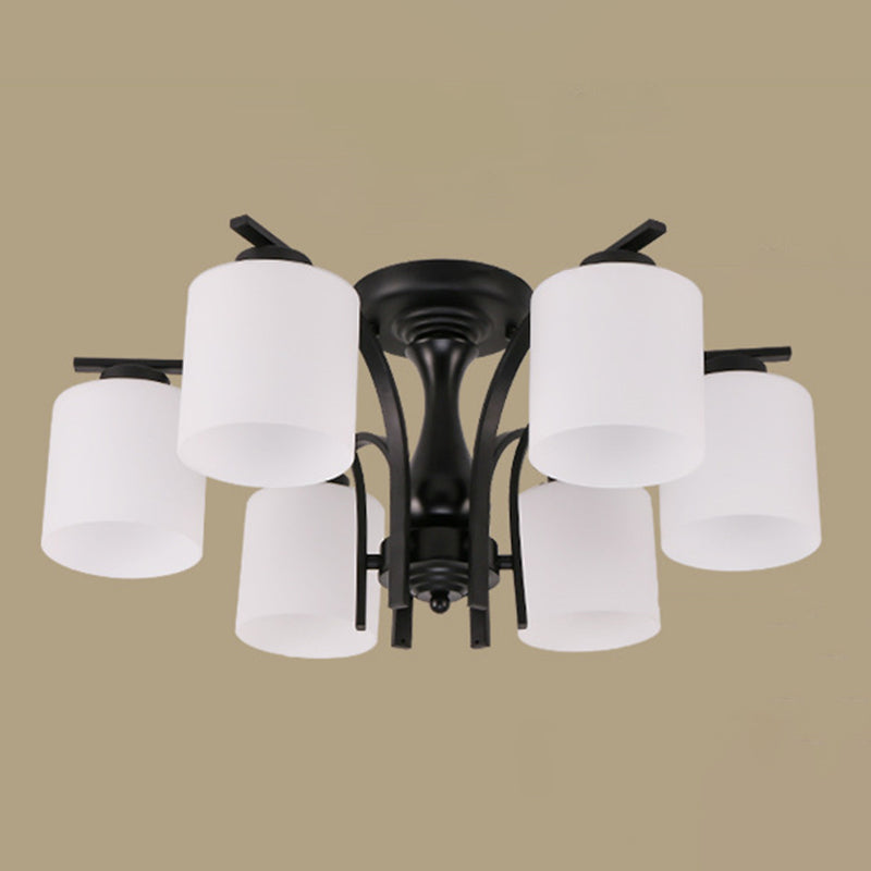 Cylindrical Shade Flush Mount Lighting Modern Rustic Style White  Glass Semi Flush Mount for Living Room