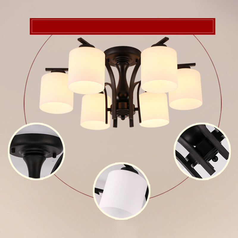 Cilindrische schaduw spoeling Mount verlichting moderne rustieke stijl witte glas semi -spoeling mount voor woonkamer