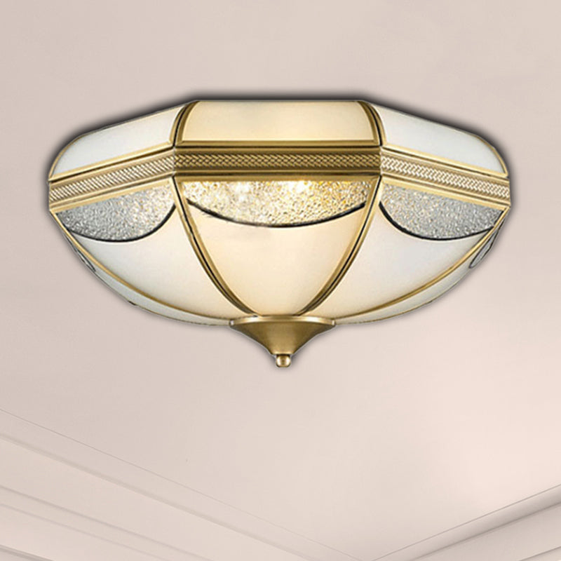 2/3/5 Lights Flush Ceiling Light Classic Domed Opal Glass Flush Mount Lighting in Gold for Bedroom, 14"/18"/21.5" Wide