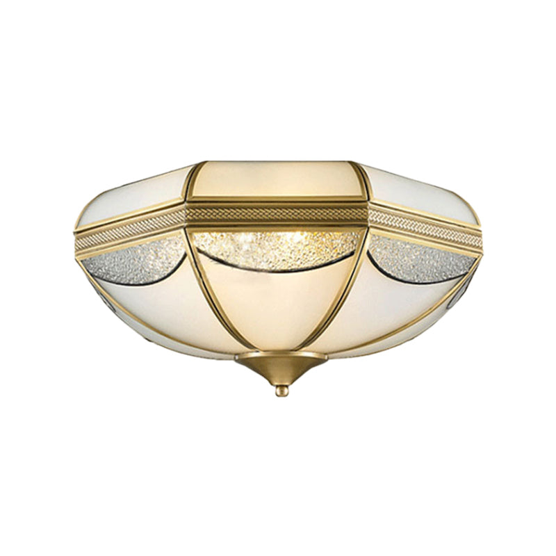 2/3/5 Lights Flush Ceiling Light Classic Domed Opal Glass Flush Mount Lighting in Gold for Bedroom, 14"/18"/21.5" Wide