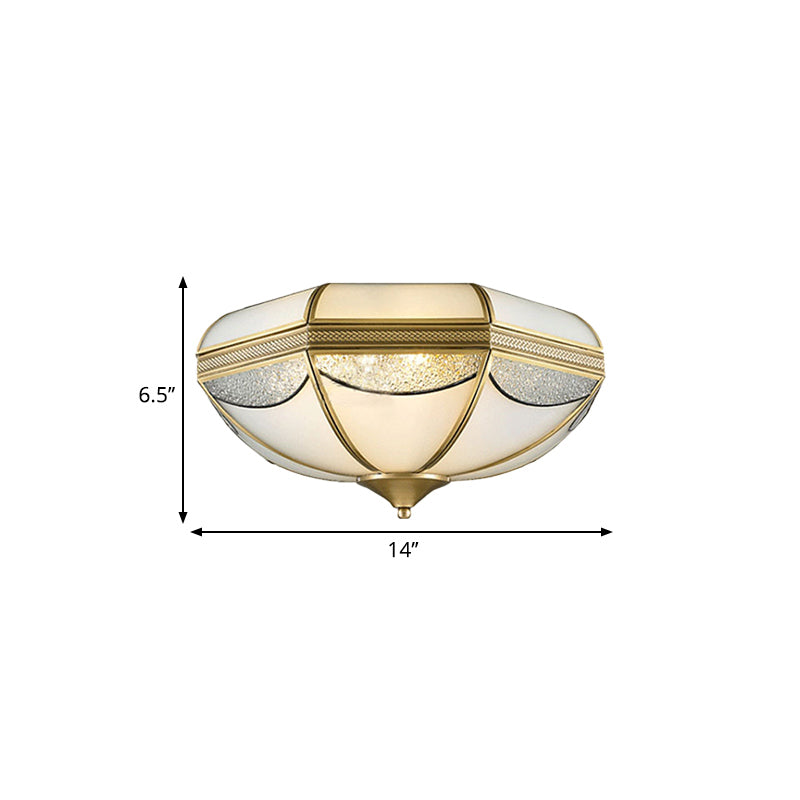 2/3/5 Lights Flush Ceiling Light Classic Domed Opal Glass Flush Mount Lighting in Gold for Bedroom, 14"/18"/21.5" Wide