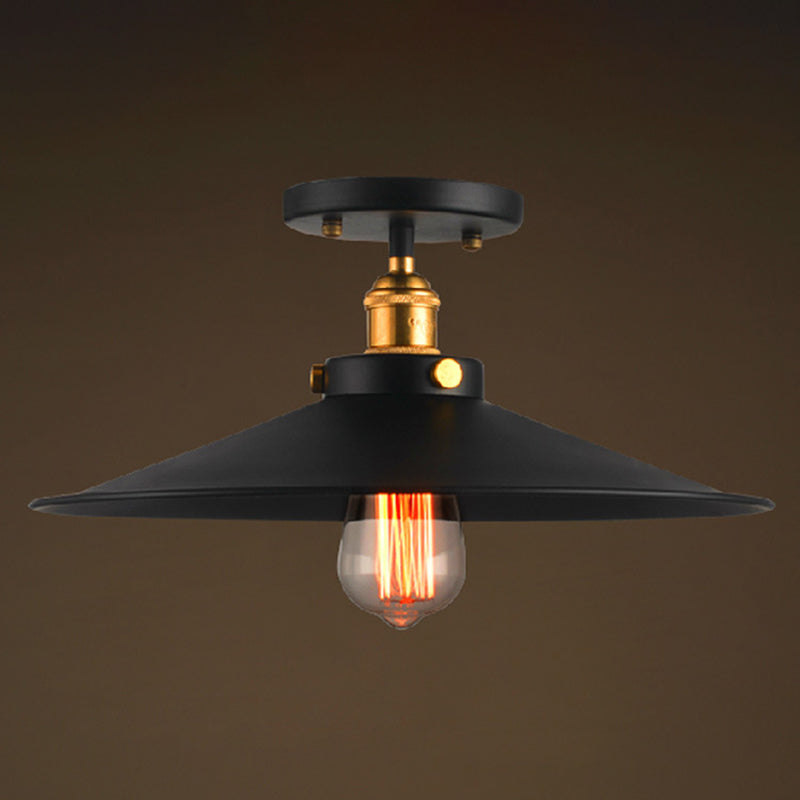 Schwarz 1 Licht Deckenbeleuchtung Retro Industrial Iron Cone Shade Halbflush -Halterung für Esstisch