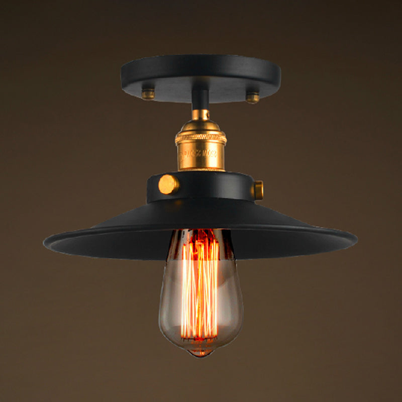 Zwart 1 lichte plafondverlichting retro industriële ijzeren kegel schaduw semi -spoelmontage verlichting voor eettafel