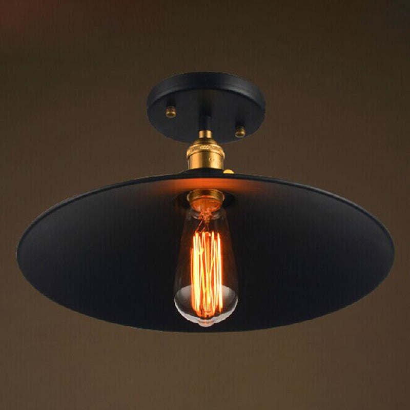 Black 1 Light Ceiling Lighting Retro Industrial Iron Cone Shade Semi Flush Mount Lighting for Dining Table