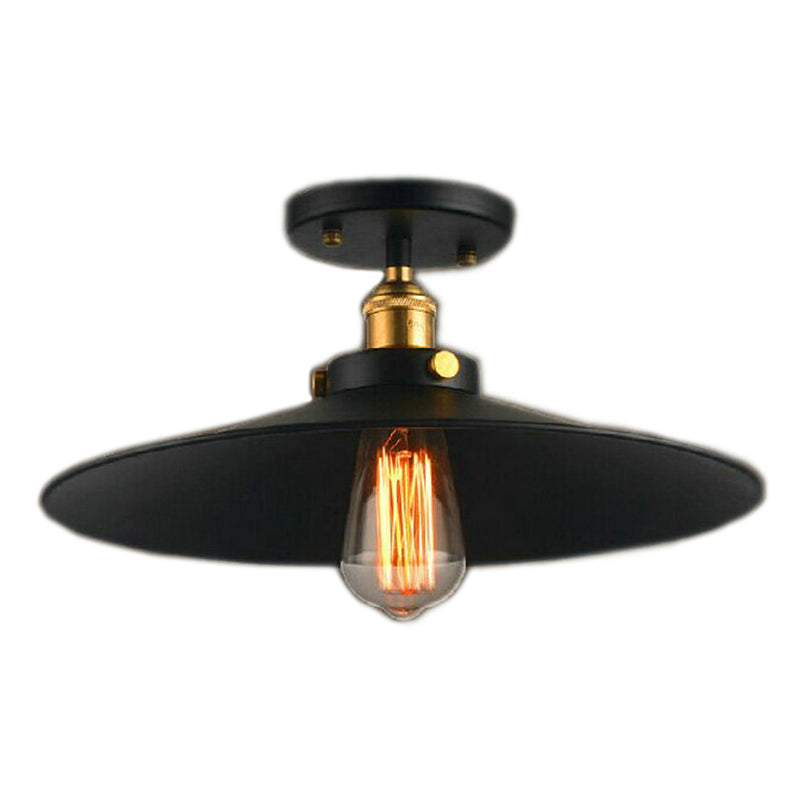 Black 1 Light Ceiling Lighting Retro Industrial Iron Cone Shade Semi Flush Mount Lighting for Dining Table