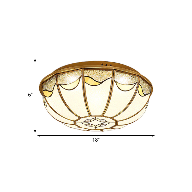 18“/21.5” W Gold 4/5 Lights Ceiling Mount Antique Opal Glass Domed Shaped Flush Light Fixture for Bedroom with Flower Pattern