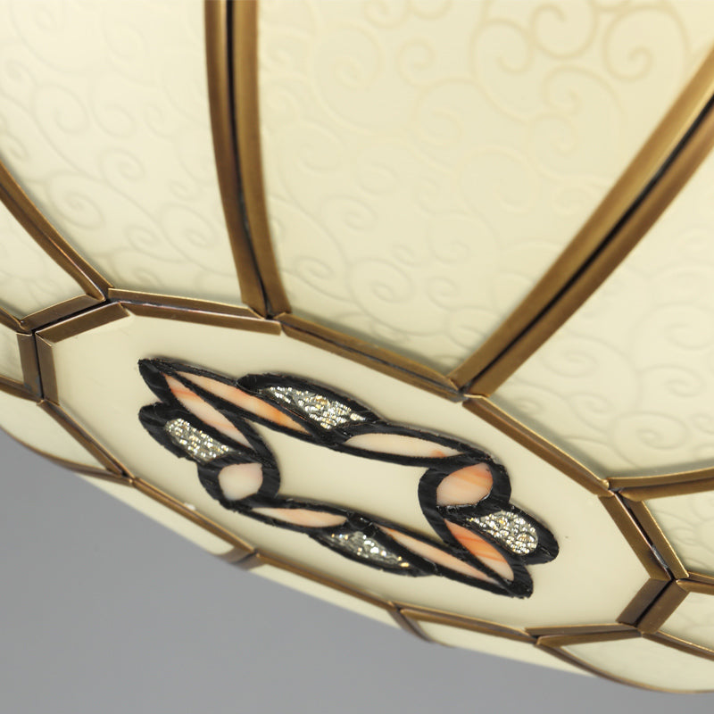 18 "/21.5" W Gold 4/5 Luci Soffitto Montaggio Antique Opal Vetro Domato Flush Light Fixture per Bedroom con Flower Pattern