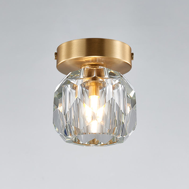 1-Light Crystal Mini Ceiling Light 4.3" Wide Brass Traditional Style Flush-mount Lamp for Aisle Corridor