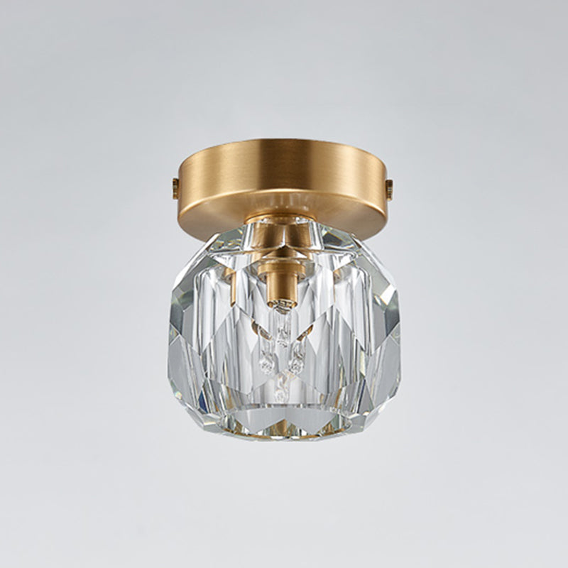 1-licht kristal mini-plafondlicht 4.3 "brede koperen traditionele stijl flush-mount lamp voor gangpadcorridor