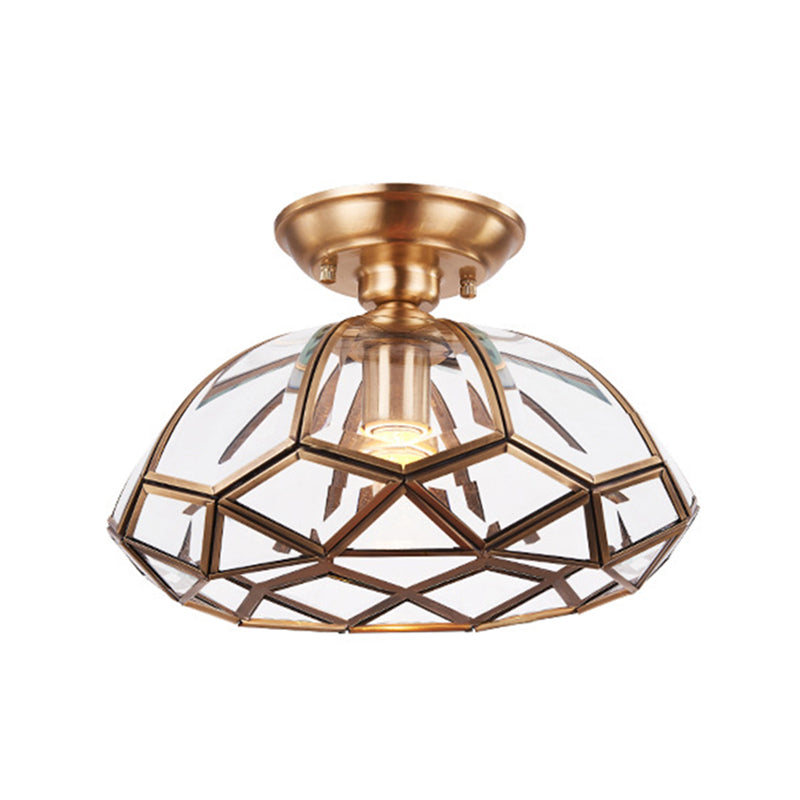 Colonial Style Traditional Flush-mount Light Brass Body Transparent Glass Mini Lighting Fixture for Aisle Corridor