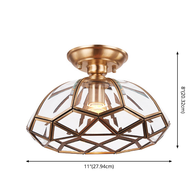 Colonial Style Traditional Flush-mount Light Brass Body Transparent Glass Mini Lighting Fixture for Aisle Corridor