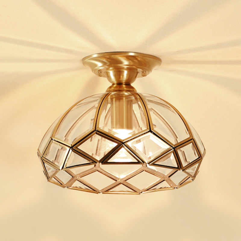 Colonial Style Traditional Flush-mount Light Brass Body Transparent Glass Mini Lighting Fixture for Aisle Corridor