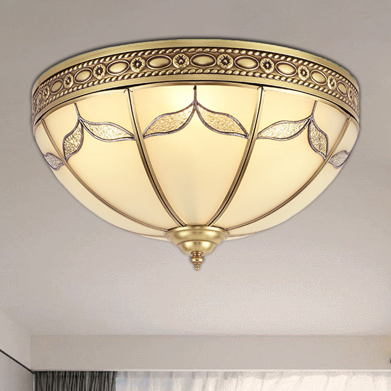 Domed Shade Bedroom Flushmount Light Traditional Milky Glass 3/4 Lights Gold Ceiling Lighting, 12.5 "/16" W