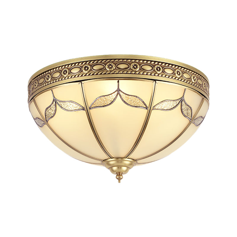 Domed Shade Bedroom Flushmount Light Traditional Milky Glass 3/4 Lights Gold Ceiling Lighting, 12.5"/16" W