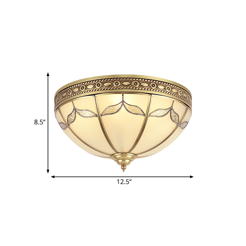 Domed Shade Bedroom Flushmount Light Traditional Milky Glass 3/4 Lights Gold Ceiling Lighting, 12.5"/16" W