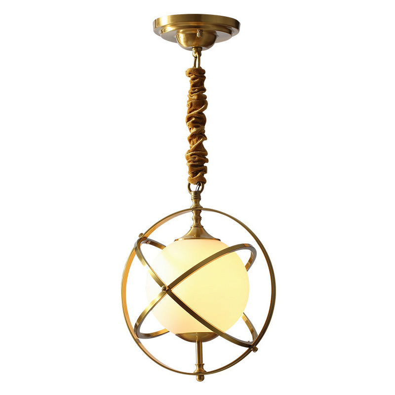 11 "" de large cuivre complet triples anneaux éclairage pendentif pendentif en verre blanc lampe de suspension en or