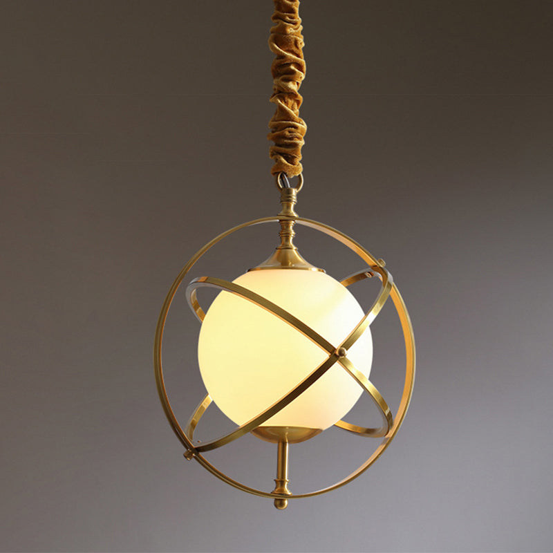 11 "" de large cuivre complet triples anneaux éclairage pendentif pendentif en verre blanc lampe de suspension en or