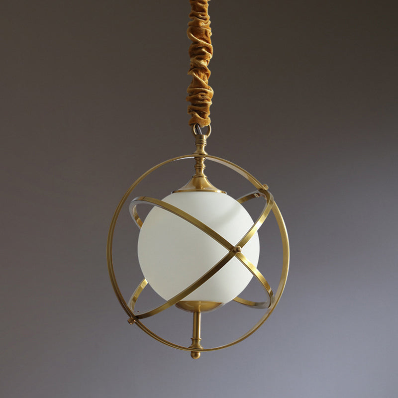 11" Wide Full Copper Triple Rings Lighting Pendant White Glass Shade Suspension Lamp in Gold