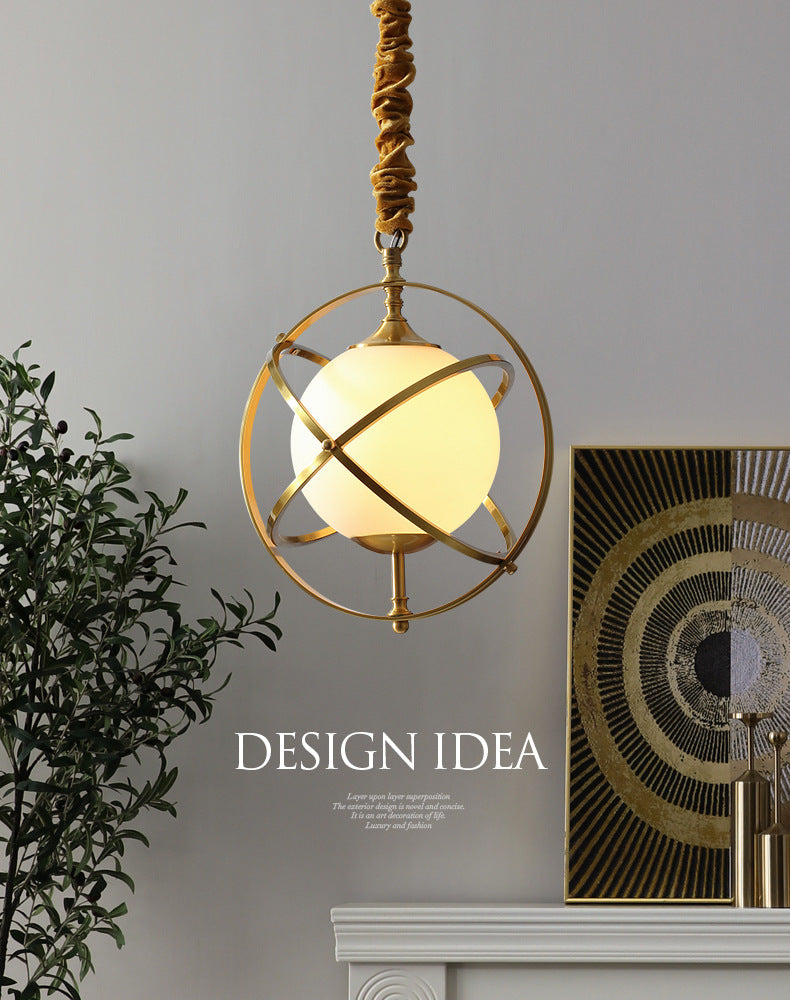 11" Wide Full Copper Triple Rings Lighting Pendant White Glass Shade Suspension Lamp in Gold