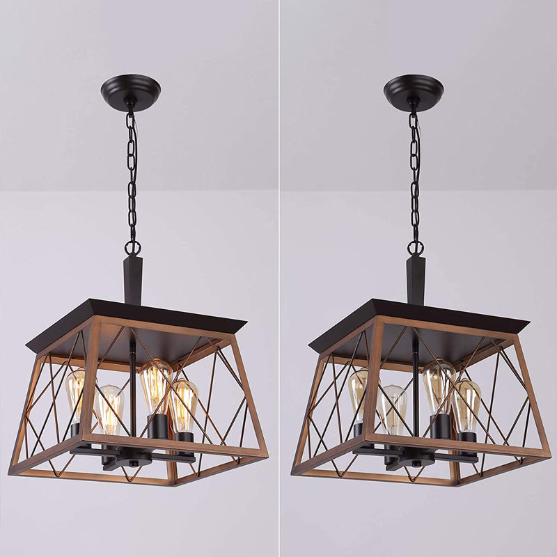 15 Inches Wide Industrial Style Hanging Lamp 4-Lights Retro Metal Iron Cage Pendant for Restaurant