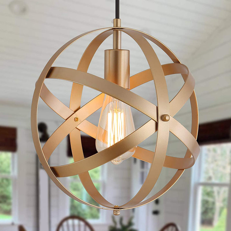 11.8" Diameter Globe Metal Cage Hanging Light Single Bulb Vintage Industrial Style Lighting Fixture for Bedroom