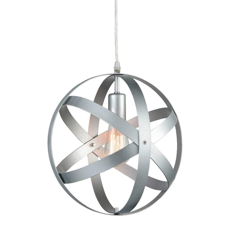 11.8" Diameter Globe Metal Cage Hanging Light Single Bulb Vintage Industrial Style Lighting Fixture for Bedroom