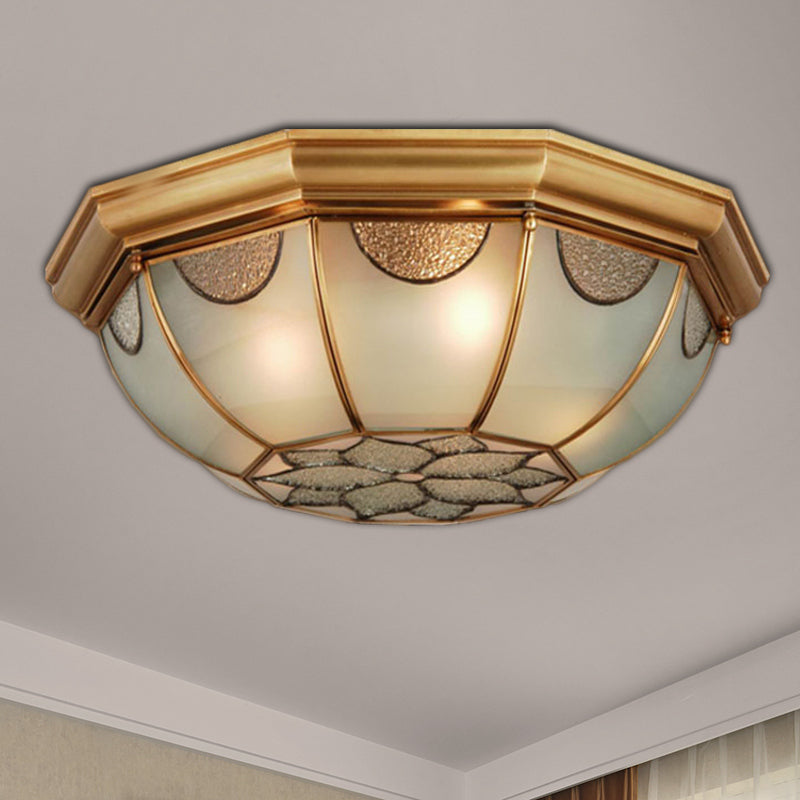 3/5 Lights Flushmount Lighting Traditional Flower Frosted Glass Ceiling Flush Mount in Gold for Bedroom, 14"/18"/23" W