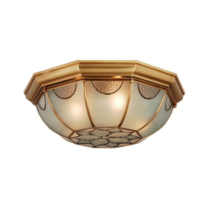 3/5 Lights Flushmount Lighting Traditional Flower Frosted Glass Ceiling Flush Mount in Gold for Bedroom, 14"/18"/23" W