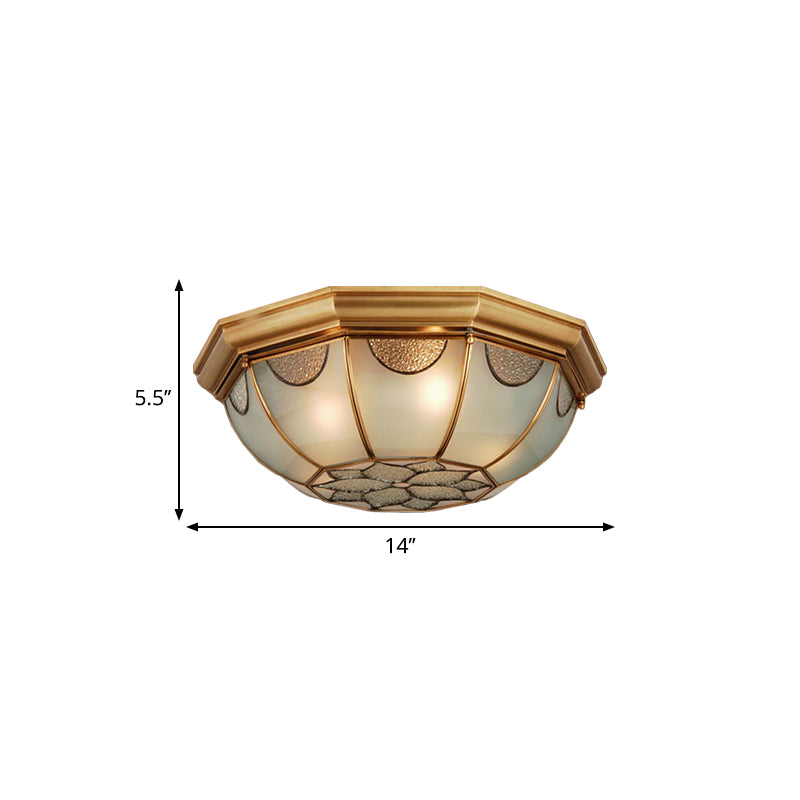 3/5 Lights Flushmount Lighting Traditional Flower Frosted Glass Ceiling Flush Mount in Gold for Bedroom, 14"/18"/23" W