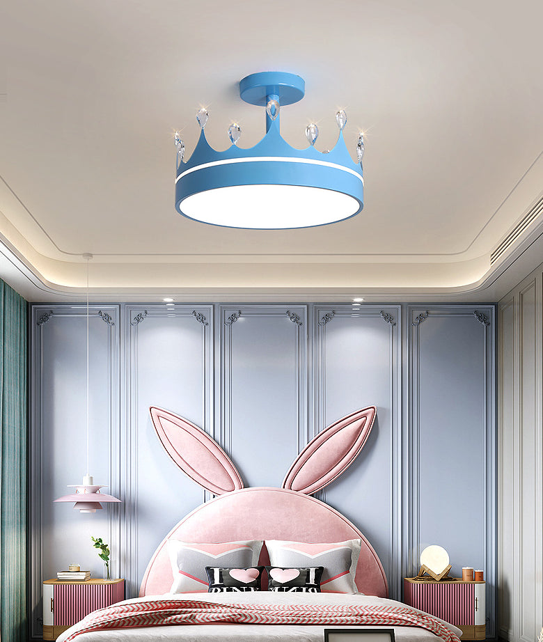 LED Bedroom Semi Flush Mount Lighting Modern Semi Flush Ceiling Light with Crown Metal Shade