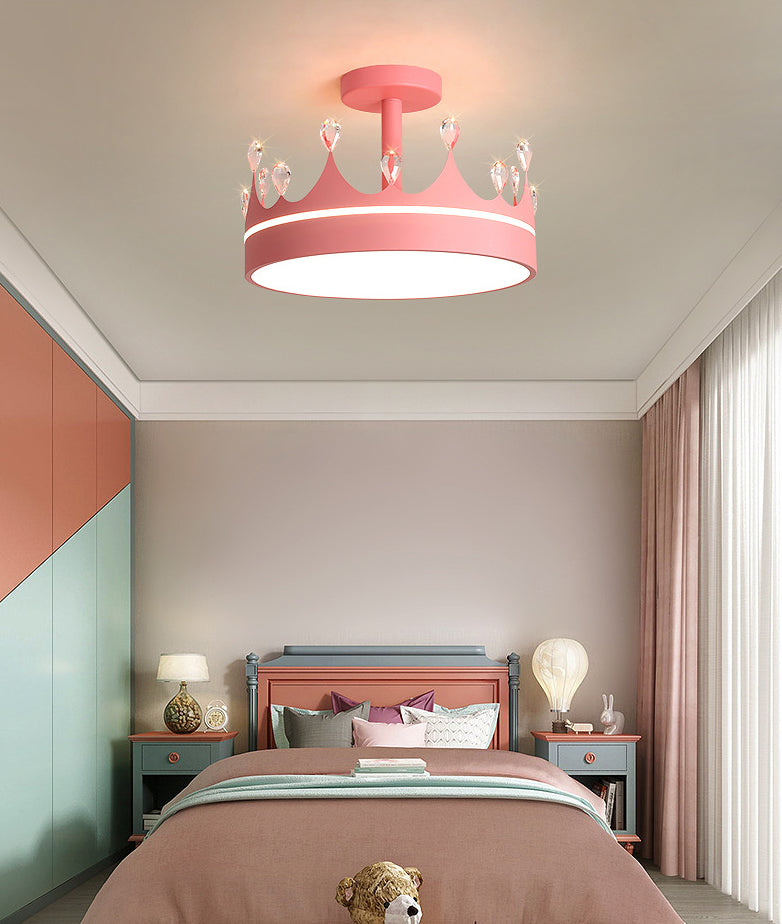 LED Bedroom Semi Flush Mount Lighting Modern Semi Flush Ceiling Light with Crown Metal Shade