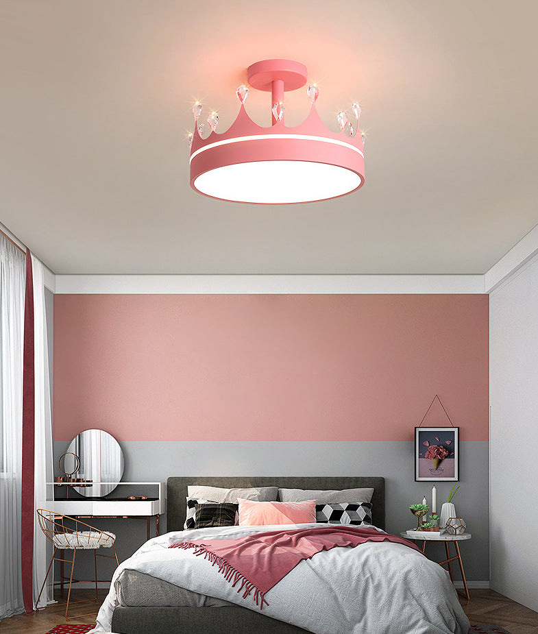 LED Bedroom Semi Flush Mount Lighting Modern Semi Flush Ceiling Light with Crown Metal Shade