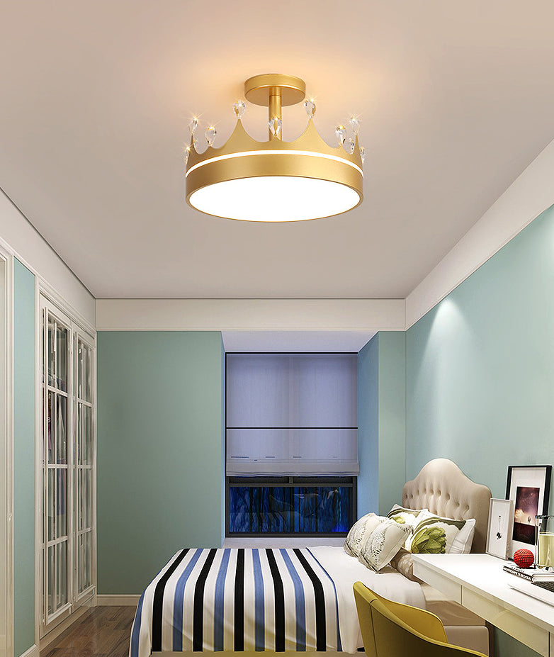 LED Bedroom Semi Flush Mount Lighting Modern Semi Flush Ceiling Light with Crown Metal Shade