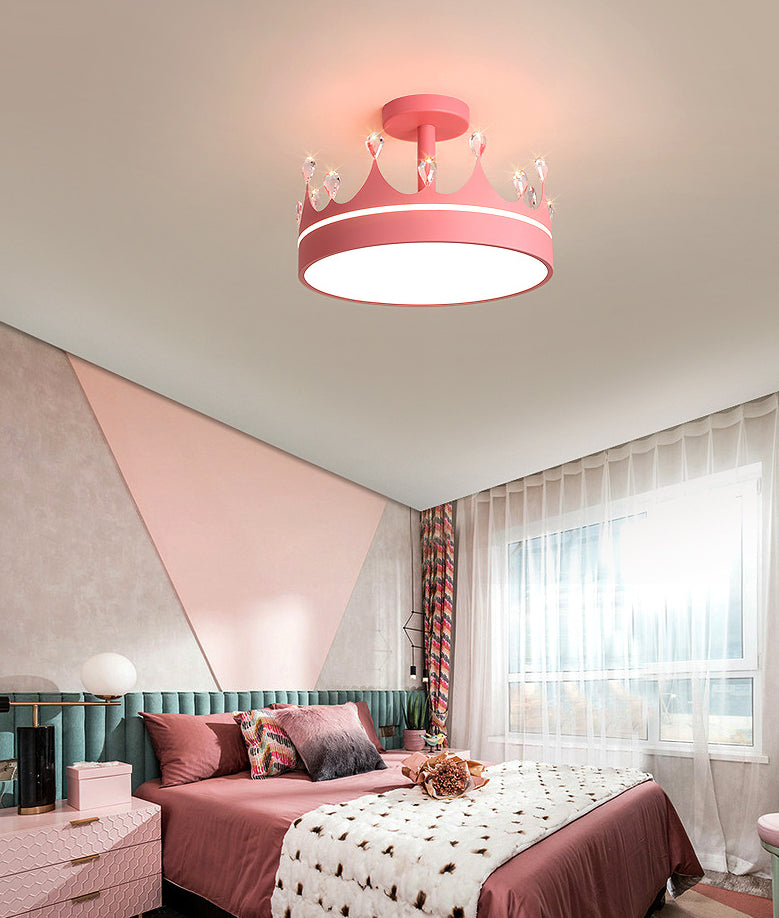 LED Bedroom Semi Flush Mount Lighting Modern Semi Flush Ceiling Light with Crown Metal Shade