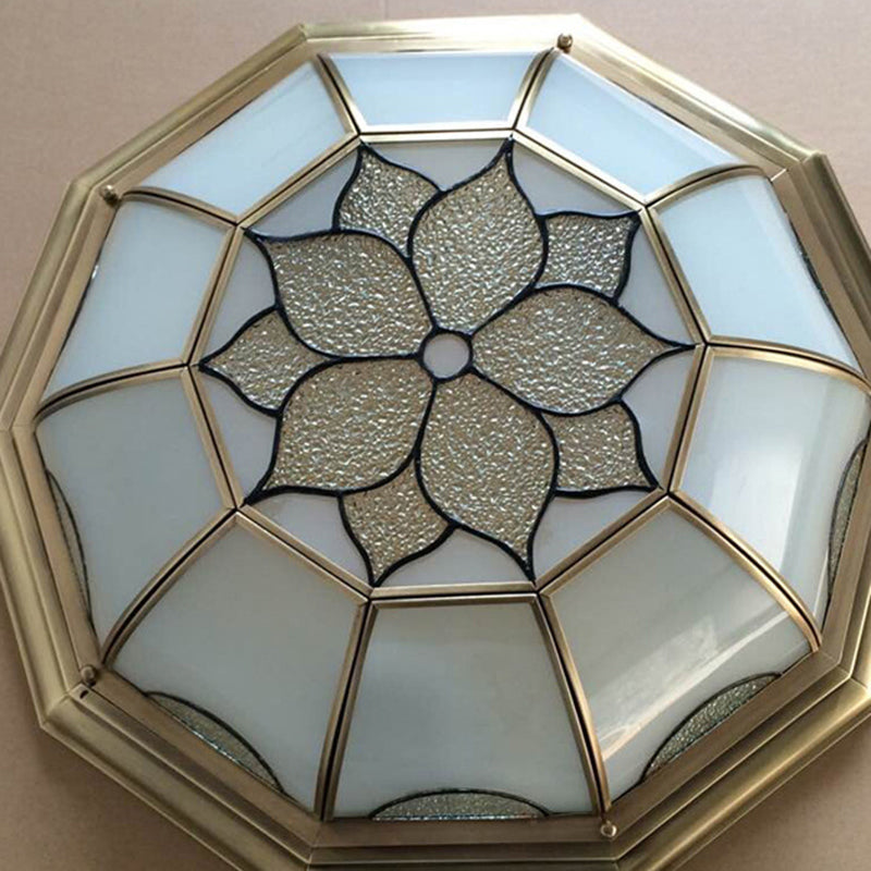 3/5 Lights Flushmount Lighting Traditional Flower Frosted Glass Ceiling Flush Mount in Gold for Bedroom, 14"/18"/23" W