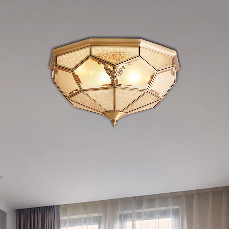 Gold Faceted Flush Mount Lighting Vintage Beveled Glass 3/4/6 Lights Bedroom Ceiling Fixture