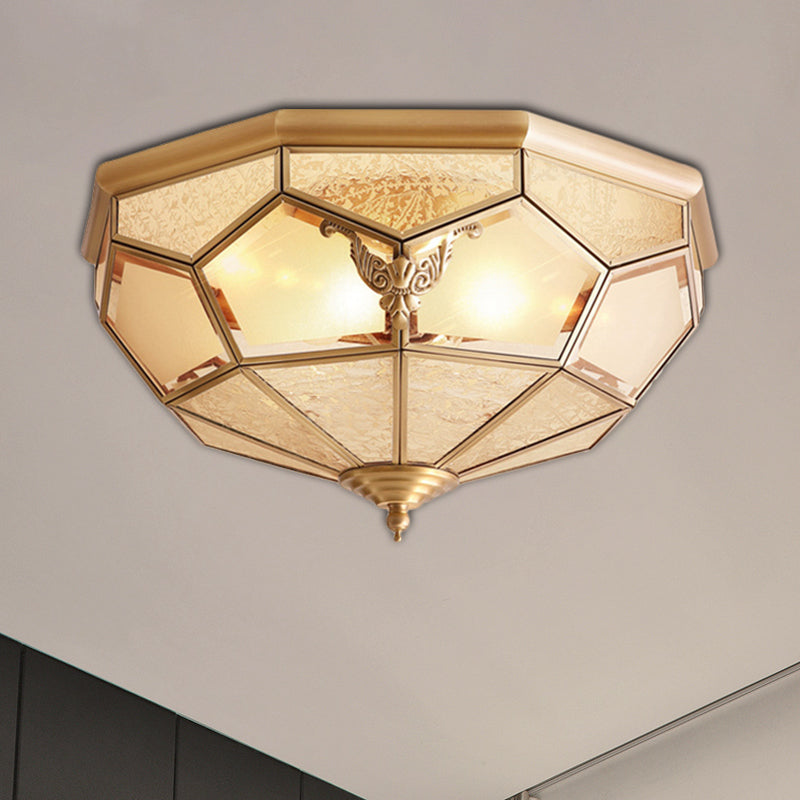 Gold Faceted Flush Mount Lighting Vintage Beveled Glass 3/4/6 Lights Bedroom Ceiling Fixture