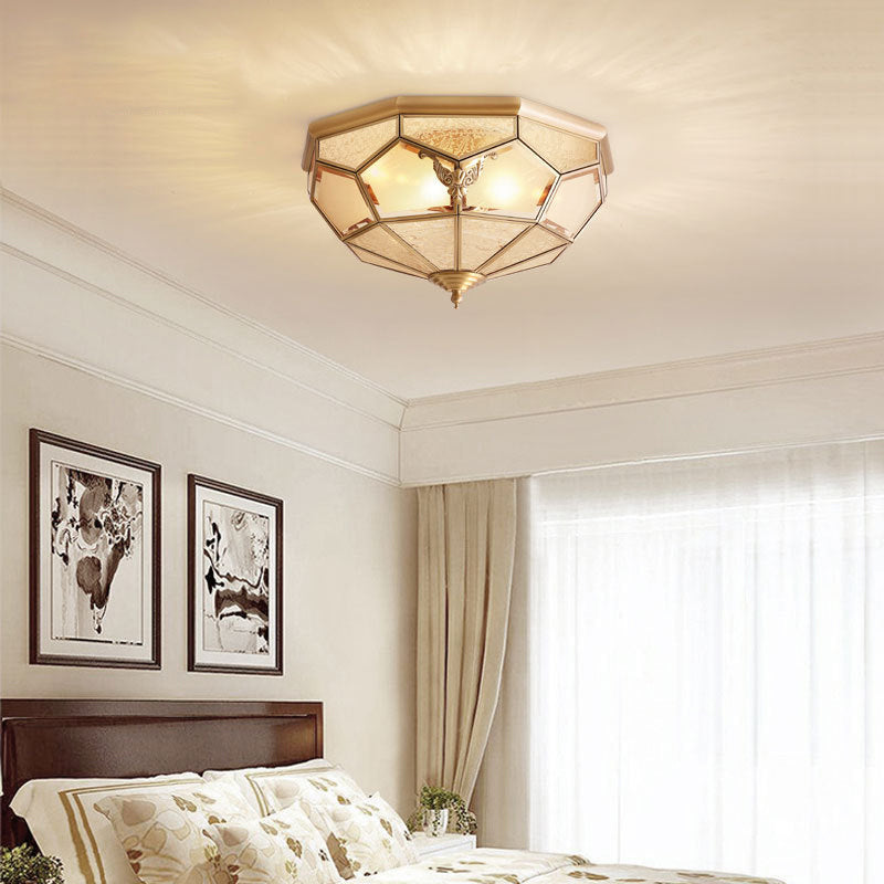 Gold Faceted Flush Mount Lighting Vintage Beveled Glass 3/4/6 Lights Bedroom Ceiling Fixture