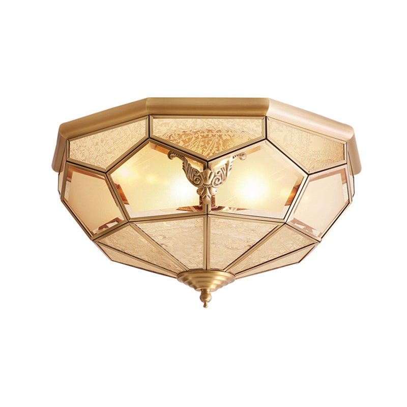 Gold Faceted Flush Mount Lighting Vintage Beveled Glass 3/4/6 Lights Bedroom Ceiling Fixture