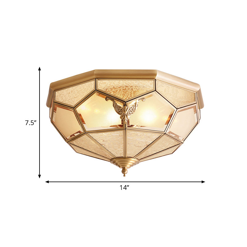 Gold Faceted Flush Mount Lighting Vintage Beveled Glass 3/4/6 Lights Bedroom Ceiling Fixture