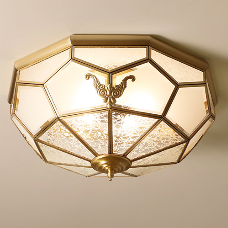 Gold Faceted Flush Mount Lighting Vintage Beveled Glass 3/4/6 Lights Bedroom Ceiling Fixture