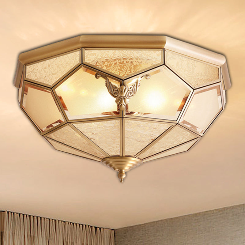 Gold Faceted Flush Mount Lighting Vintage Beveled Glass 3/4/6 Lights Bedroom Ceiling Fixture