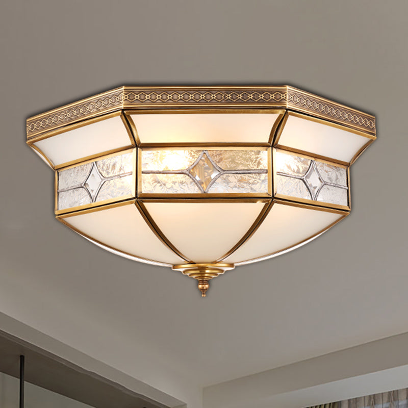 3/4/6 Lights Indoor Ceiling Light Fixture Traditional Brass Flush Mount with Bowl Curved Frosted Glass Shade