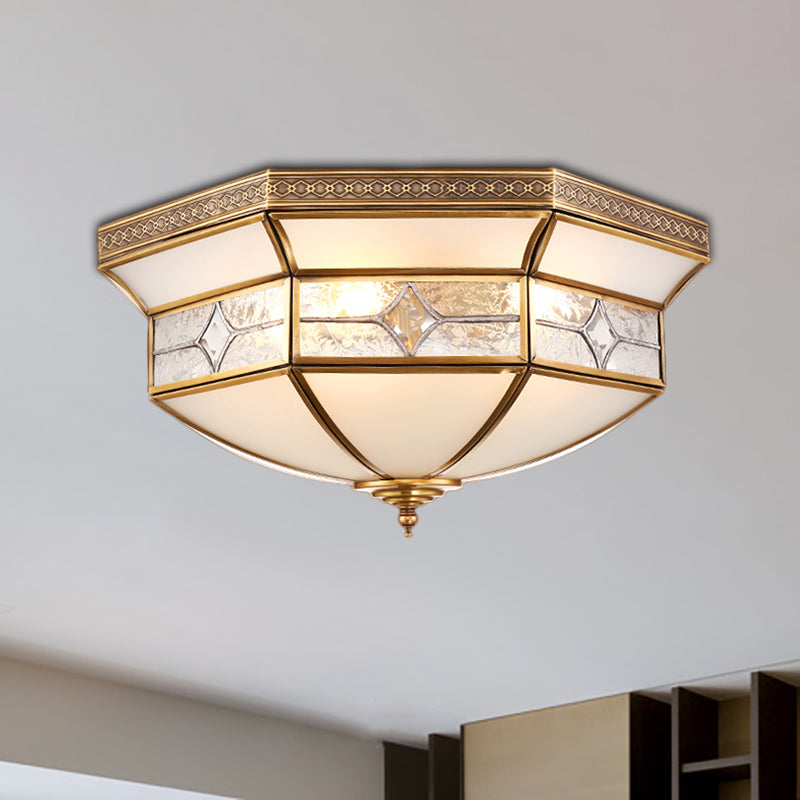 3/4/6 Lights Indoor Ceiling Light Fixture Traditional Brass Flush Mount with Bowl Curved Frosted Glass Shade